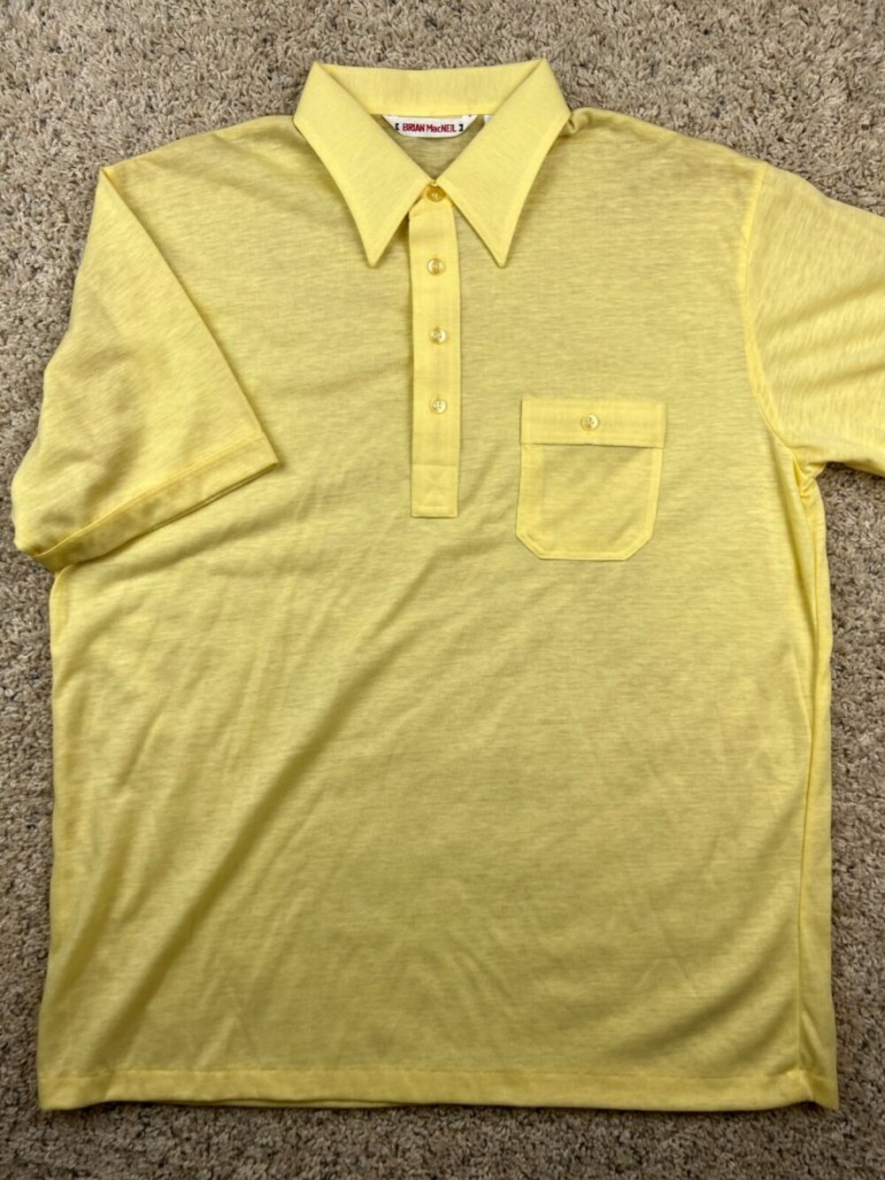 NOS VTG Brian MacNeil Men’s Large Polo Shirt Golf Pullover Solid Yellow Casual